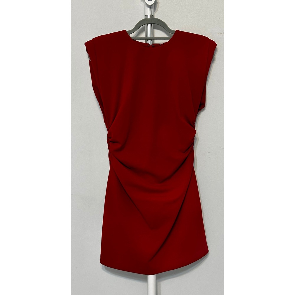 Antonio Melani Red Ruched Padded Shoulder Mini Dress Size 10 NEW